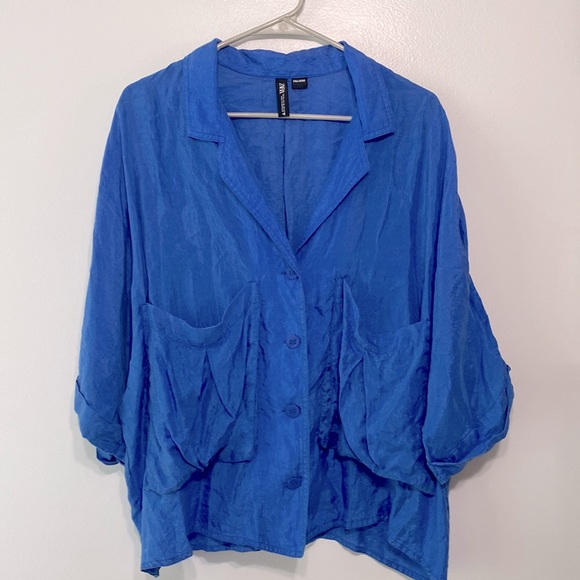 Zara blue Fillsens button down blouse size XL - Picture 3 of 6
